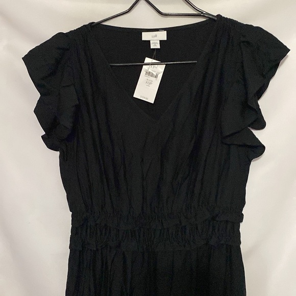 NWT J JILL WO SIZE XS PETITE BLACK TIERED FLUTTER SLEEVES DRESS ELASTIC WAIST - Picture 7 of 12